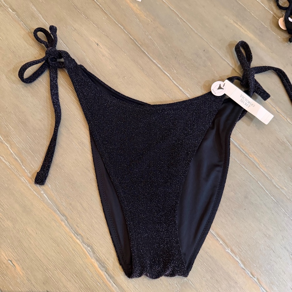 Victoria Secret Black Shimmery Tie-Side Bikini Bottom